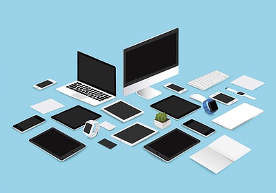 Concepto de ordeneradores, tabletas, móviles y libretas.